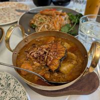 Massaman (front), pad Thai (rear) at Mali Vegan Thai in South West London