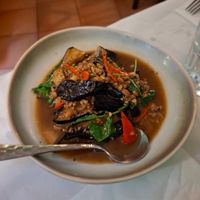 Eggplants and "pork" mince at Mali Vegan Thai in South West London