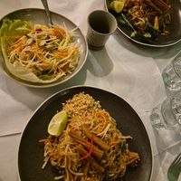 Pad thai and papaya salad at Mali Vegan Thai in South West London