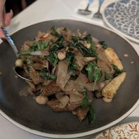 Drunken noodles with mushrooms and fake beef at Mali Vegan Thai in South West London