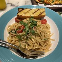 Vegan Aglio oil spaghetti! We ordered with the flakes on the side  at Oolaa - Tung Chung in Outlying Islands