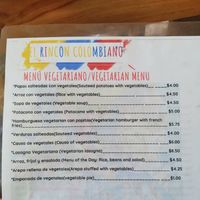 Vegetarian menu at El Rincon Colombiano in El Valle De Anton
