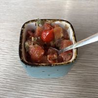 Lekker veganistisch, niet vergeten op voorhand te zeggen dat je vegetarisch of veganistisch bent, anders krijg je een gewoon voorgerechtje proefje  at MISTRAL in Bree