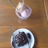 Brownie & ice cream (date and raspberry). at Always Happy Food co. in Kathmandu