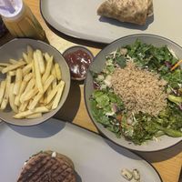 Burrito, steak burger, quinoa salad   at Always Happy Food co. in Kathmandu