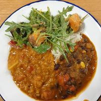 tasty salad and 2 types of curry $14.90 at Realfoods Organic Cafe in Melbourne