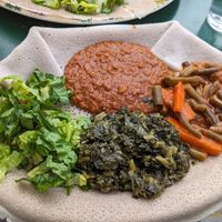 Red lentils, collard greens, and green beans at Cafe Desta in Tucson