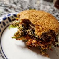 Sprouted Black Bean Burger  (sorry, I was hungry...I couldn't wait) at Five Loaves Deli in Huntsville