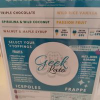 Ice cream menu at FitGeeks in Phuket