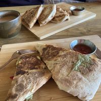 Top one is bbq jackfruit and bottom is vegan cheese and red pepper  at Out-there Artisan in Jedburgh