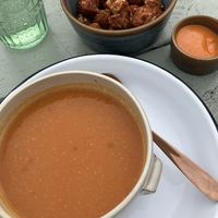 Soup and a side of tofu bites  at Out-there Artisan in Jedburgh