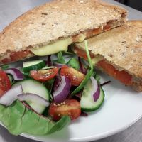 Vegan cheese and tomato toasty. Comes with a salad   at Cyclopark in Gravesend