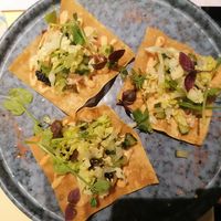 Wonton pizza, with amazing nori/seaweed topping at Veganees in Amsterdam