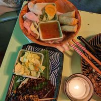 Spring rolls and Tahoe Satay at Veganees in Amsterdam