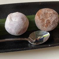 Mochi: yuzu, passion fruit and chocolate. Yuzu was my fave, but chocolate was very good as well.  at Veganees in Amsterdam
