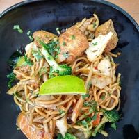 Black bean noodles with tofu at Vegan Fusion in North London