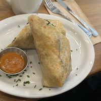 Vegan breakfast burrito with vegan hot sauce  at Heist Cafe in San Francisco
