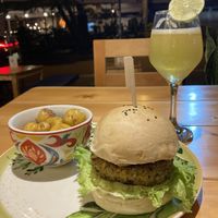 Burger and limonada  at Vegan & Veggie in Medellin