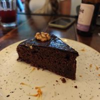 Chocolate cake. A bit too dry and rich by itself at Vegan & Veggie in Medellin