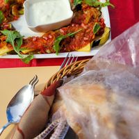 Vegetarian plate, has yoghurt, but they have a vegan plate too at Al Hayaal in Mardin