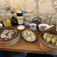 Vegan broth, vegan duck, tofu pak Choi & mushrooms, pad Thai  at Dim Sum Spot Palackého in Prague