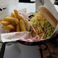 Lots of tiny fries in my burger  at Ikai Hanburgesak in Bermeo