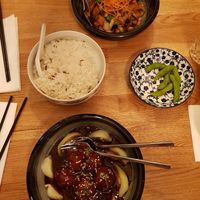 Meat balls with pak choi , gongbao chicken(ordered with mushrooms instead of pepper bells) & amuse-gueule (edamame) at The Butterfly Lovers in Berlin