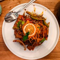 Gebratener vegane Schweinebauch (Freid vegan pork belly) at The Butterfly Lovers at The Butterfly Lovers in Berlin