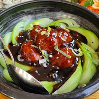 Vegan meatballs on Pak choi at The Butterfly Lovers in Berlin