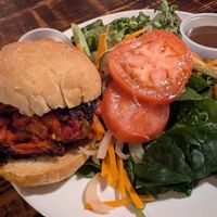 Black bean and sweet potato burger with roasted peppers at The Floridian in St Augustine