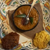 Pea stew with two sides--spicy lentils and split yellow peas at Abyssinia in Memphis