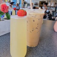 Guavamosa & iced latte w/oat milk and lavender syrup at Casita Linda in Ocean Pines
