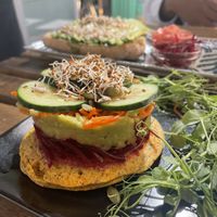 Tortilla and in the back: pesto avocado toast   at REVIV in Malaga