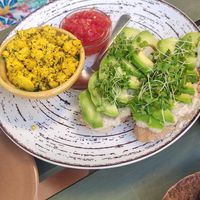Avo with cream cheese with scrambled tofu side at REVIV in Malaga