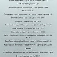 Menu at De Nieuwe Kantine in Arnhem