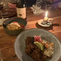 Coconut rice and ‘beef'  at De Nieuwe Kantine in Arnhem