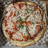 pepperoni pizza at Vegan Junk Food in Portland