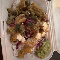 Tempura tofu and asparagus poke bowl   at Hawthorne Asylum Food Truck Pod in Portland