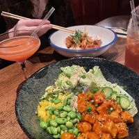 Crispy tofu bowl (far bowl is not vegan)  at Cactus Club Cafe in Vancouver