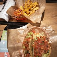 Vegan tacos with peppercorn fries. at Chidoba Mexican Grill - Langgasse in Wiesbaden