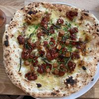 Smoky pizza and fragola lemonade  at Slow Rise Pizza in Lincoln