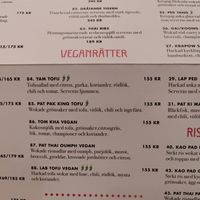 Vegan menu at Waan Thai in Stockholm