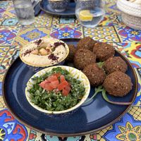 Falafel with Tabouleh and Hummus  at Shakshuka Restaurant and Bar in The Hague