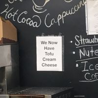 (Aug 2021) we now have tofu cream cheese at Monticello Bagel Bakery in Monticello