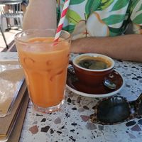 Carrot-apple-ginger slowjuice, and very good coffee! at PUCK specialty coffee in Nijmegen