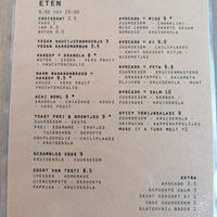 Food menu at PUCK specialty coffee in Nijmegen