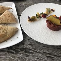 Vegan Tatar with garlic pizza bread  at Baumbar in Kaprun