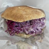 Chickpea fritter sandwich  at Clover Food Lab - HUB in Cambridge