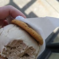 A vegan ice cream sandwich under consumption at Innocent Ice Cream Parlour in Vancouver