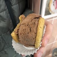 Peanut butter cookie with chocolate pb ice cream  at Innocent Ice Cream Parlour in Vancouver